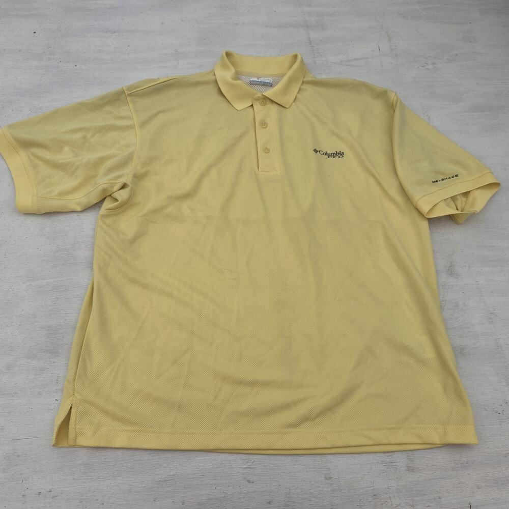 Columbia PFG OmniShade Short Sleeve Performance Polo Shirt Mens L Yellow Fishing